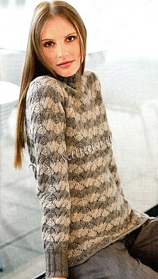 Полосатый пуловер с ажурным узором