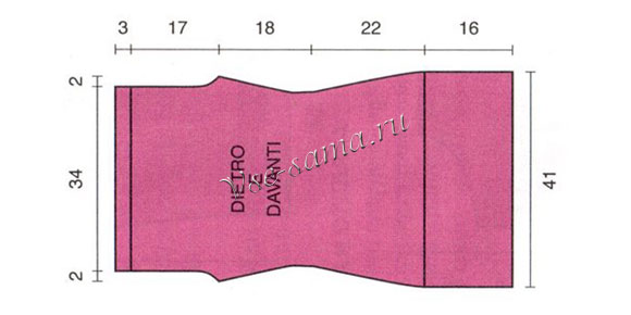 Схема вязания маленького платья цвета цикламена с бахромой