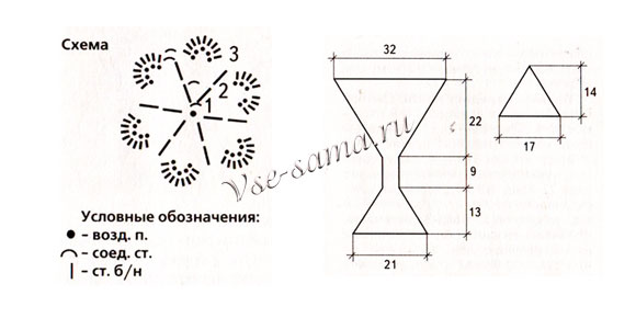 Схема вязания черного купальника с цветочками