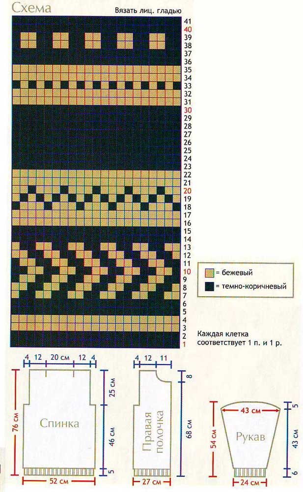 Схема жаккарда и выкройка для вязания свитера в тон