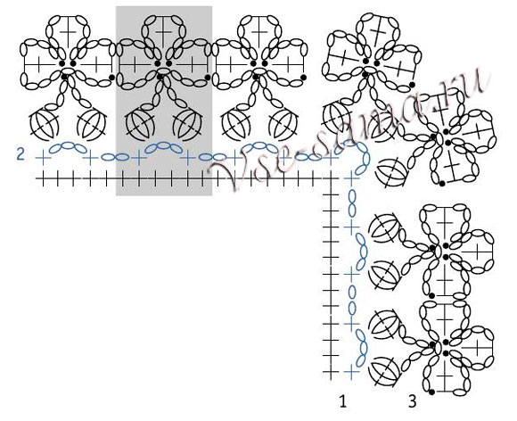 Схема вязания узора пиковые цветочки