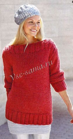 Красный пуловер из толстой пряжи