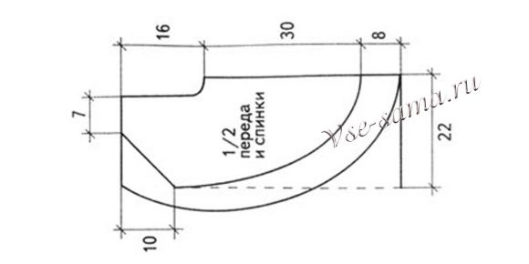 Схема вязания жилета с круглыми полочками