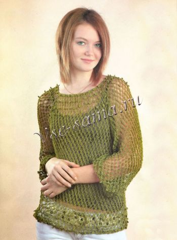 Зеленый пуловер-сетка