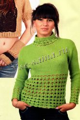 Зеленый кружевной пуловер