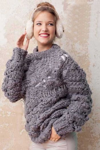 Объемный пуловер крючком, фото