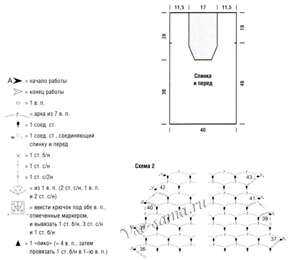 Схема 2 и выкройка для вязания ажурной туники-сеточки