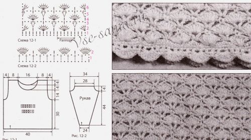 Схемы и выкройка для вязания персикового пуловера крючком
