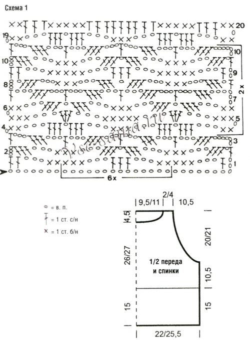 Схема и выкройка для вязания топа с отделкой