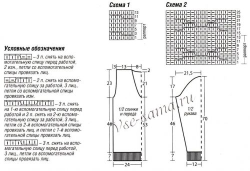 Схема и выкройка для вязания мужского джемпера