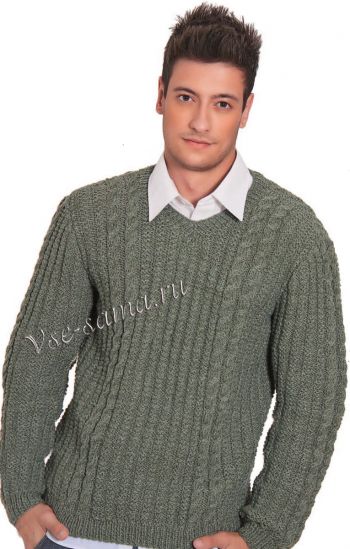 Серо-зелёный мужской пуловер, фото