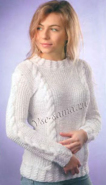 Белоснежный пуловер с косами, фото