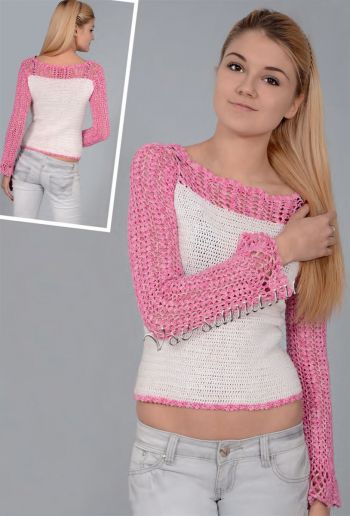 Белый с розовым пуловер, фото