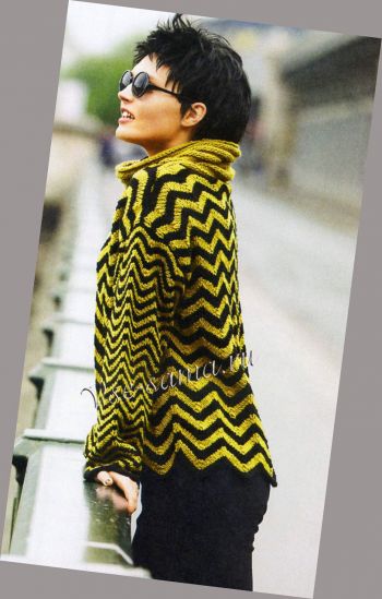 Двухцветный пуловер с зигзагообразными узорами, фото