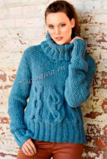 Пуловер с широкими планками, связанными резинкой, фото