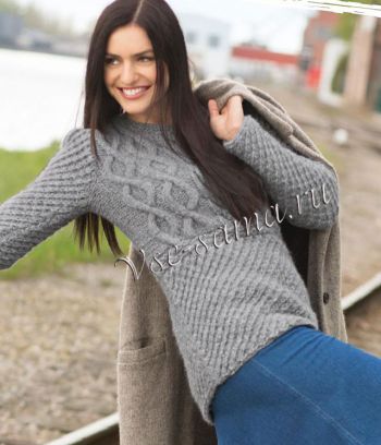 Пуловер с сочетанием узоров голубовато-серого цвета, фото