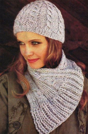 Комплект с косами - шапка и шарф, фото