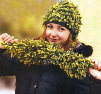 Шапка с шарфом спицами "Озорница", фото