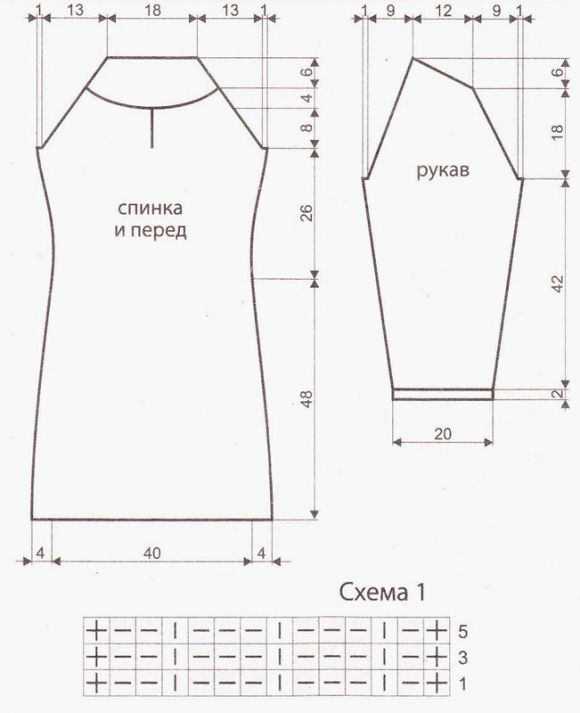 Выкройка и схема для вязания платья