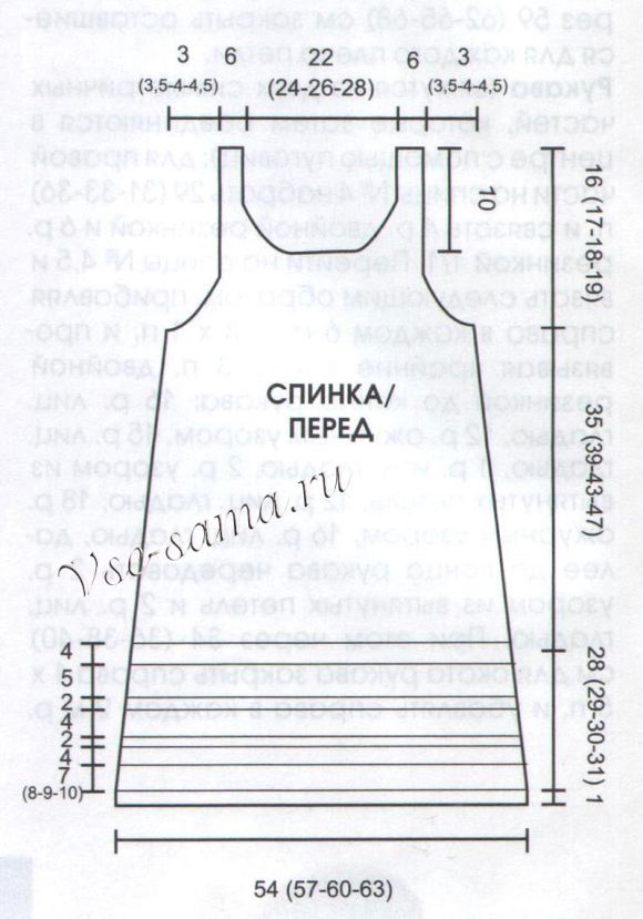 Выкройка и схема для вязания платья с горизонтальными полосами