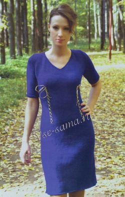 Синее платье с V-образным вырезом, фото