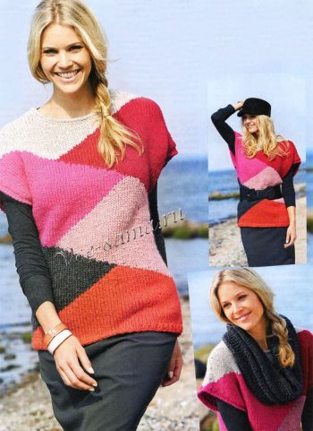 Свободный пуловер и шарф-петля, фото