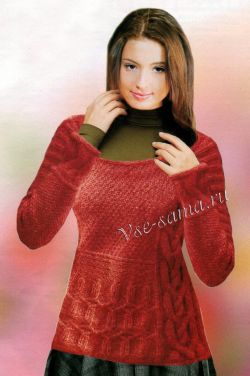 Бордовый пуловер с косами, фото