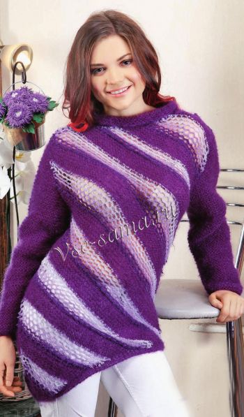 Фиолетовый асимметричный пуловер, фото