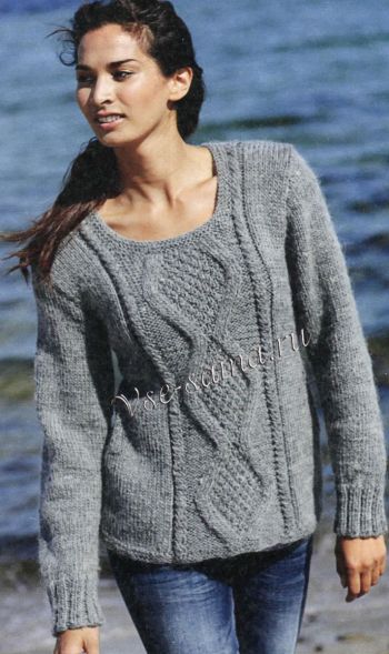 Пуловер спицами с рельефным узором, фото
