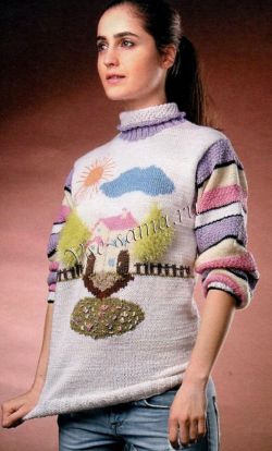 Пуловер спицами с рисунком