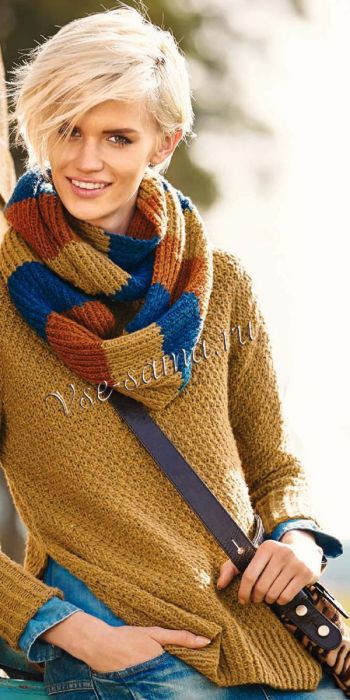 Пуловер цвета карри шарф-хомут, фото