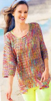 Вязаный пуловер спицами со спущенными петлями