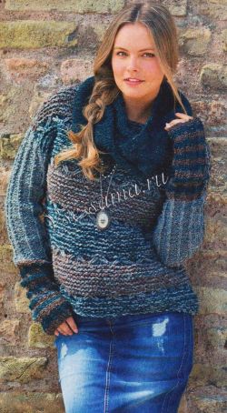 Полосатый пуловер и шарф петля, фото