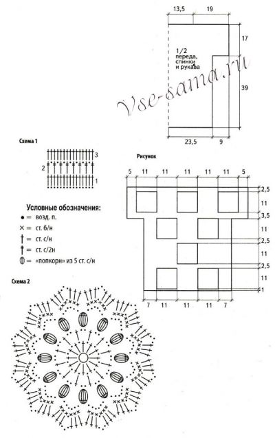 Схема и выкройка для вязания топа