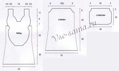 Схема, выкройка для вязания платья и сумочки