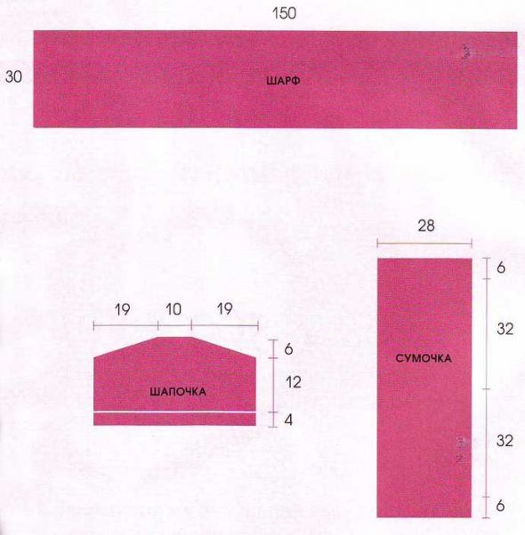 Схема для вязания комплекта - Шапочка, шарф и сумка
