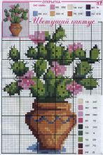 Цветущий кактус - Схема для вышивания крестиком