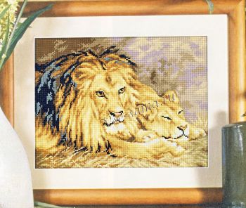Лев и львица - вышивка, фото