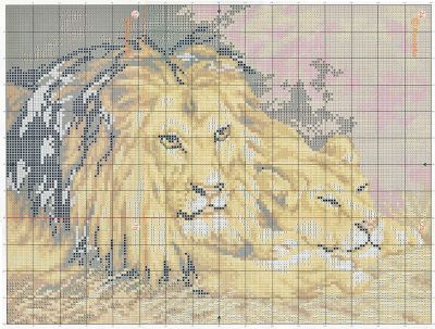 Большая схема вышивки льва