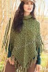 Оливковое пончо с узором из кос