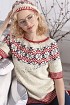 Пуловер с жаккардовыми цветами и берет