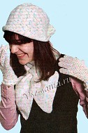 Комплект: ажурные перчатки, шарф-бант, шапочка