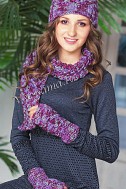 Фиолетовый комплект: шапка, шарф, митенки