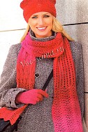 Узорчатые шарф, шапка и перчатки спицами
