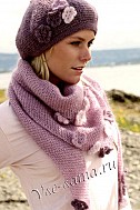 Шаль и берет с цветами