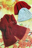 Бордовый комплект и серая шапка спицами