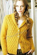Кардиган спицами горчичного цвета