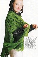 Зеленая шаль с кистями