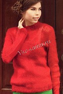 Красный мохеровый пуловер спицами