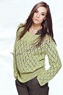 Зеленый ажурный пуловер с узором из ромбов